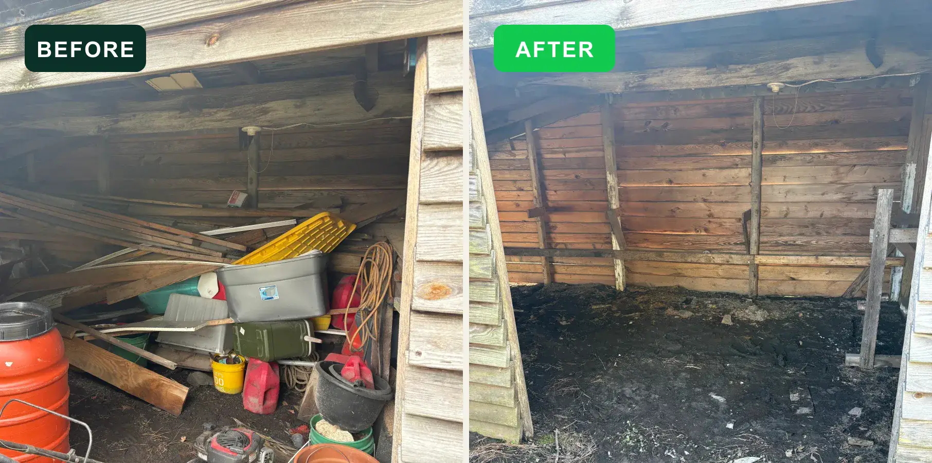 Packed outdoor storage area before and after EcoClear removal