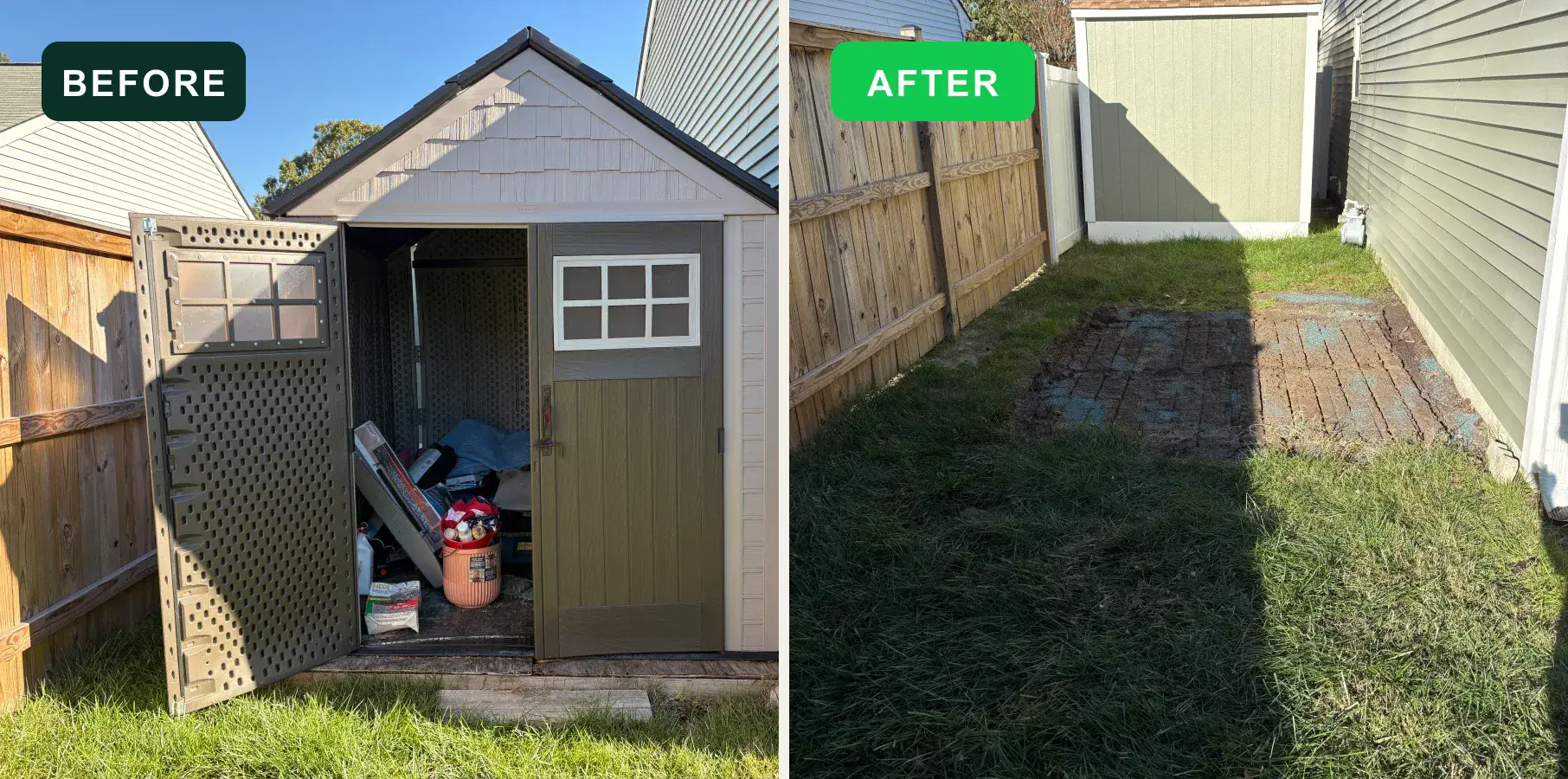 Small shed before and after EcoClear demolition and removal
